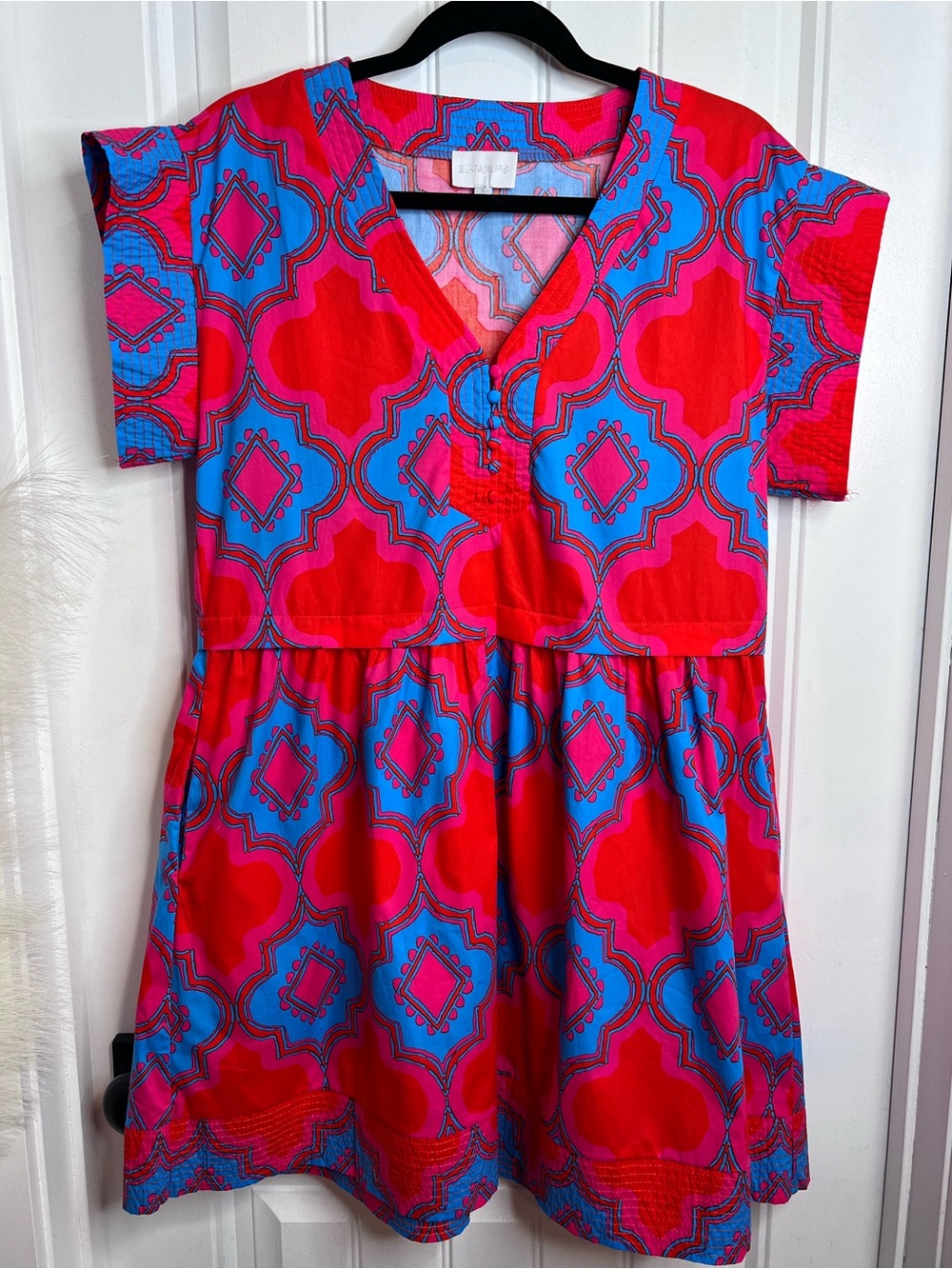 Sugarlips Devany Mix Media Jolene Short Sleeve Trapeze Mini Dress. Size Small. - Picture 2 of 14